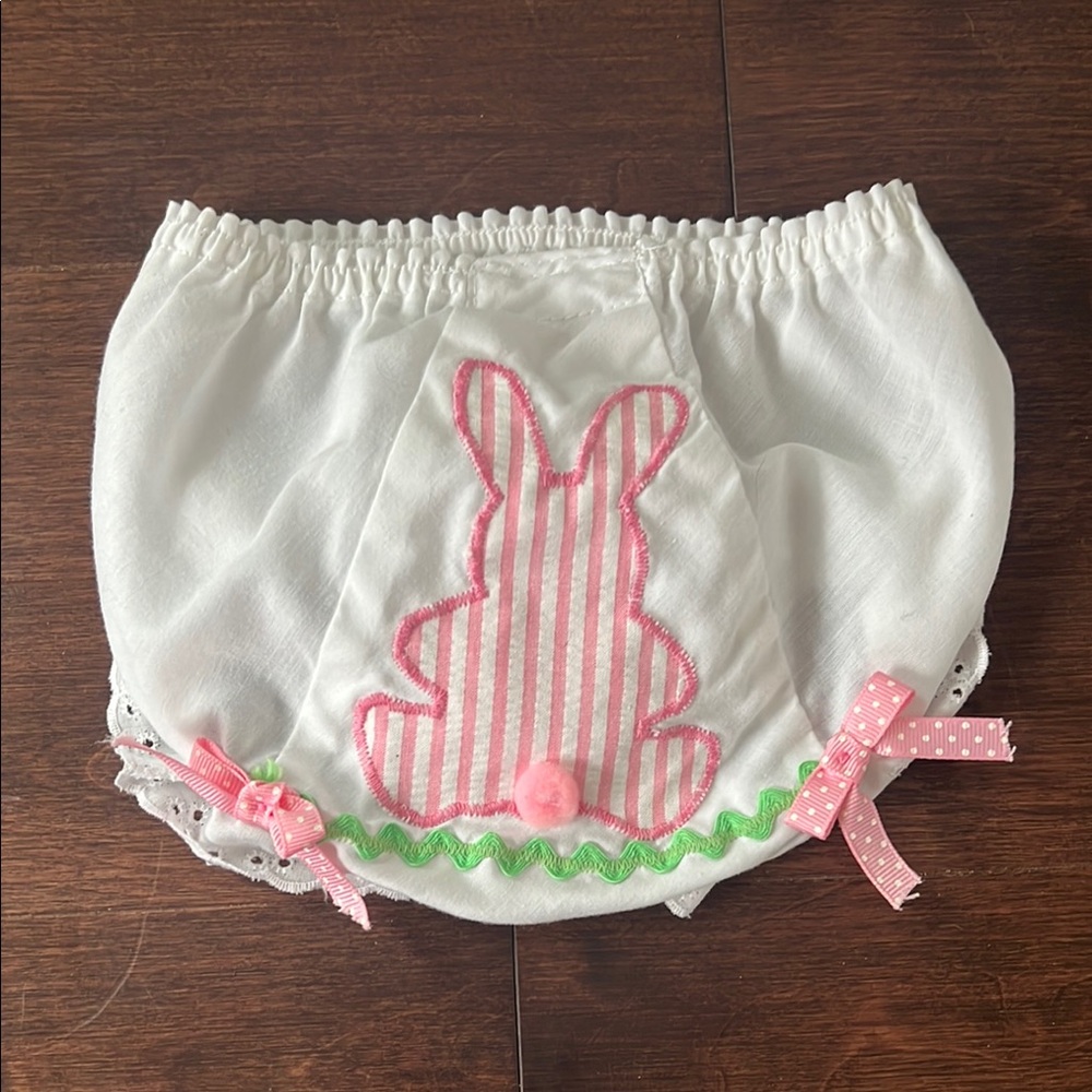 Vintage White and Pink Bunny Kids Bloomers sz 3-9months